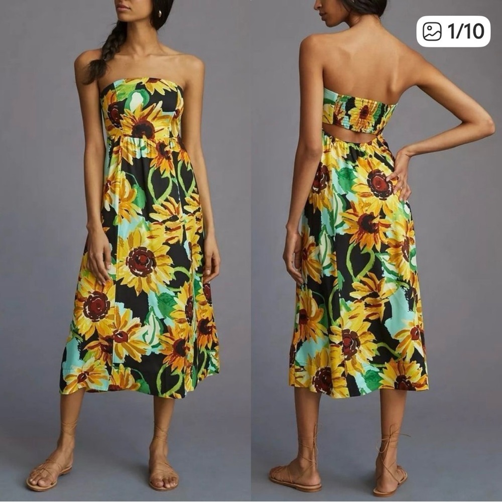 Maeve Anthropologie‎ Sunflower Strapless Dress